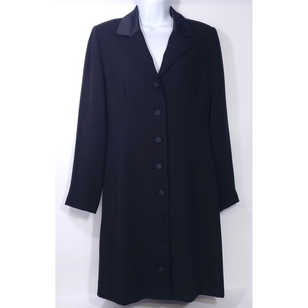 Black Tuxedo Shirt Dress Size 6 Lined 90's Y2K Goth Mobwife Office Siren Dance